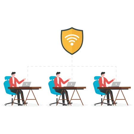 Business team working on network security  Illustration