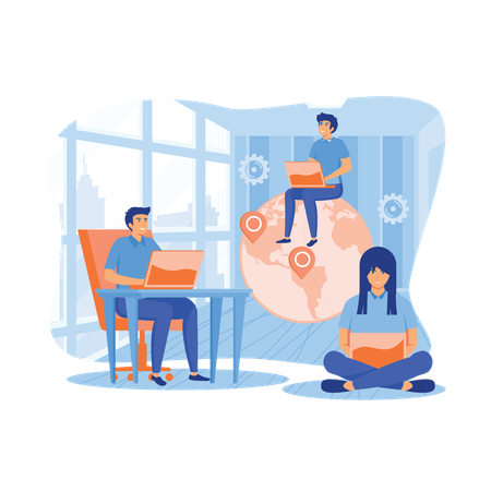Business team working on outsourcing projects  Illustration