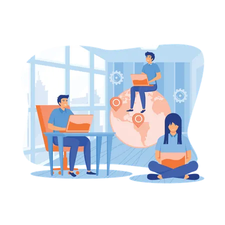 Business team working on outsourcing projects  Illustration