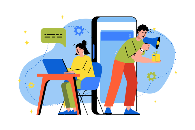 Business team working on product marketing strategy  Illustration