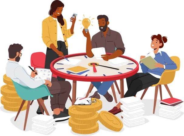 Efficient Time Management Symbolized By A Business Team Working On Huge Clock Table Emphasizing Characters Productivity Organization And Effective Collaboration Cartoon People Vector Illustration Illustration