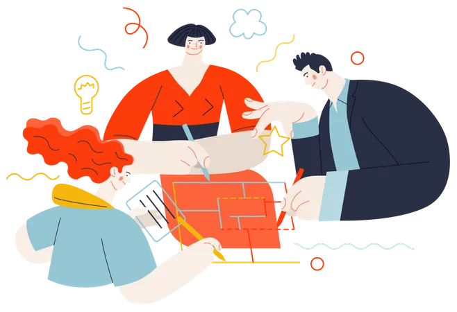 Business Topics Project Collaboration Flat Style Modern Outlined Vector Concept Illustration A Group Of People Working On The Project Drawing It Together Business Metaphor Illustration