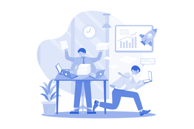 Business team working on project launch  Illustration