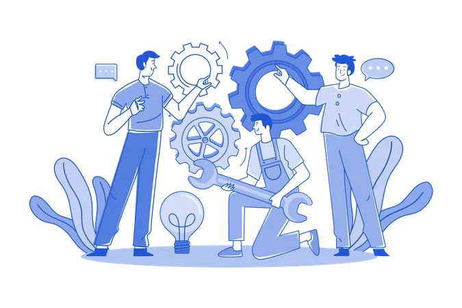 A Group Of Workers Working On Projects In A Team Illustration