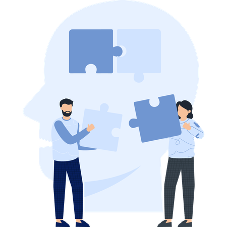 Business team working on puzzle solving  Illustration