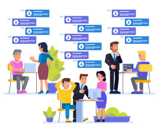Business team working on social media interaction  Illustration