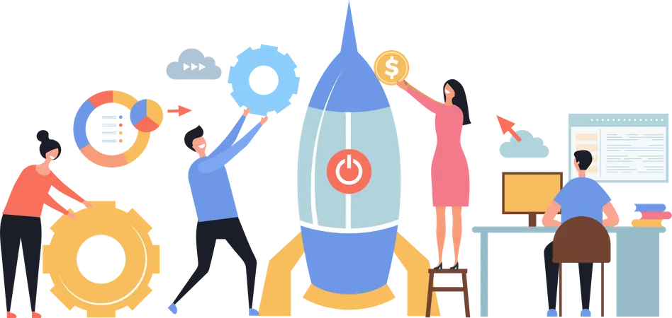 Launch Business Startup Rocket Successful Company Illustration Illustration