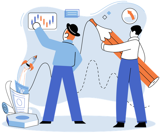 Business team working on business startup analysis  Illustration