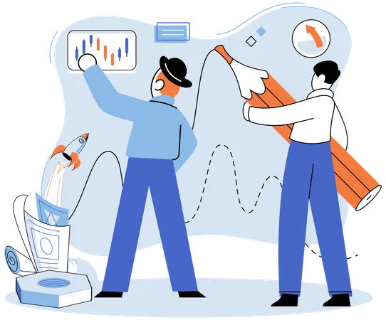 Business team working on business startup analysis  Illustration