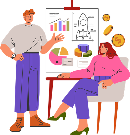 Business team working on startup growth Illustration