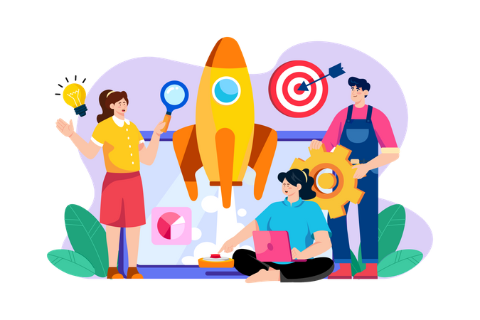 Business team working on business startup launch  Illustration