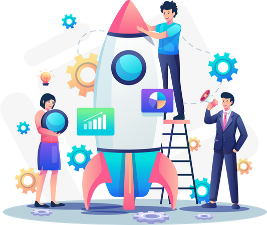 Business team working on business startup launch  Illustration