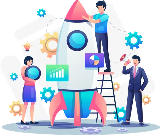 Business team working on business startup launch  Illustration