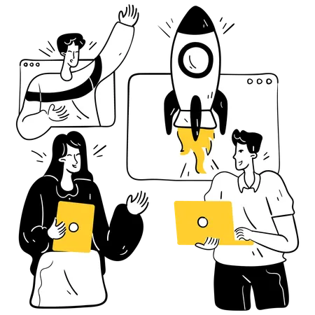Business team working on startup launch  Illustration