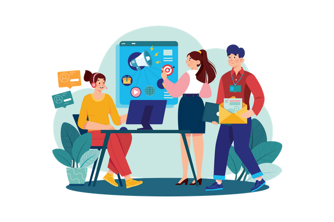 Business Team Working On The Marketing Campaign  Illustration