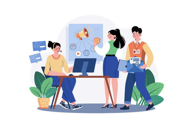 Business Team Working On The Marketing Campaign  Illustration