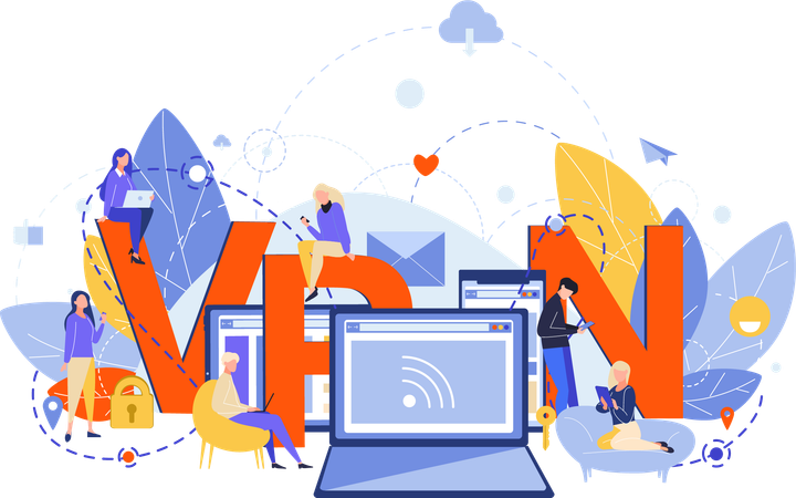 Business team working on vpn network  Illustration