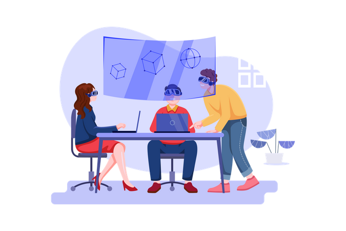 Business Team working on VR tech  Illustration