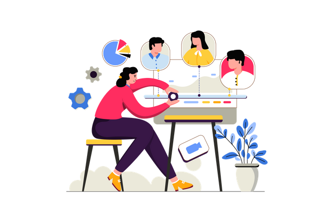 Business team working online Illustration