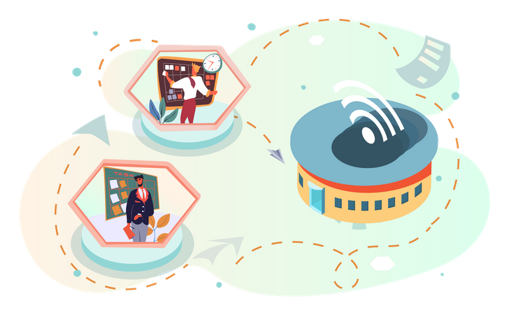 Business team working online through internet  일러스트레이션