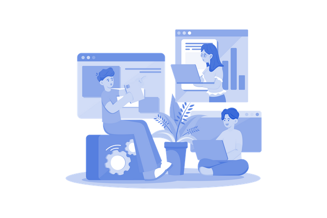 Business team working remotely  Illustration
