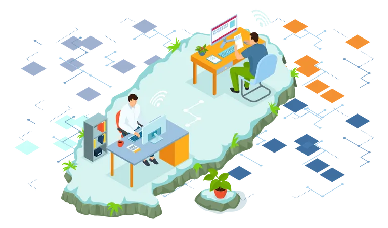 Business team working remotely Illustration