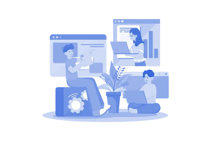 Business team working remotely  Illustration