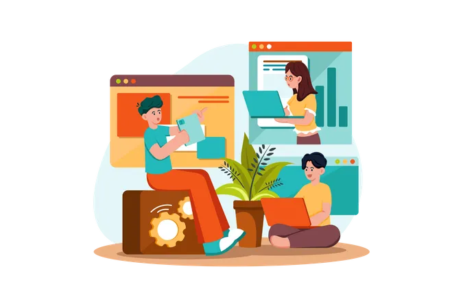 Business team working remotely  Illustration