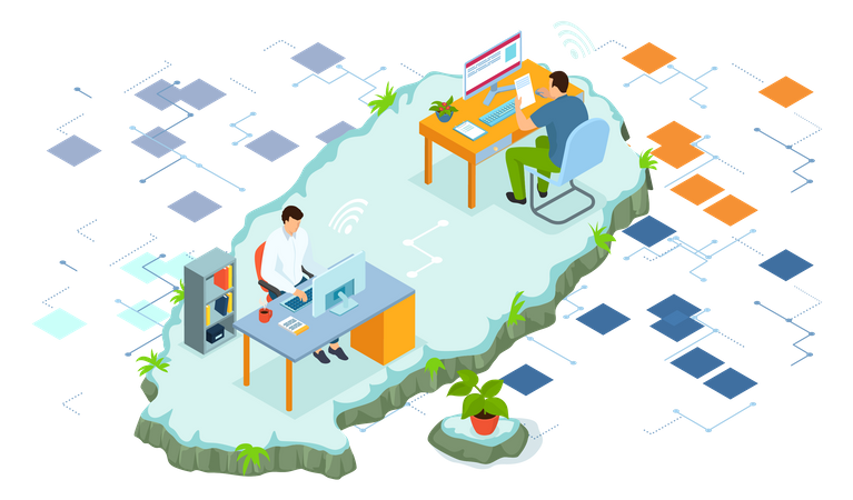 Business team working remotely  Illustration