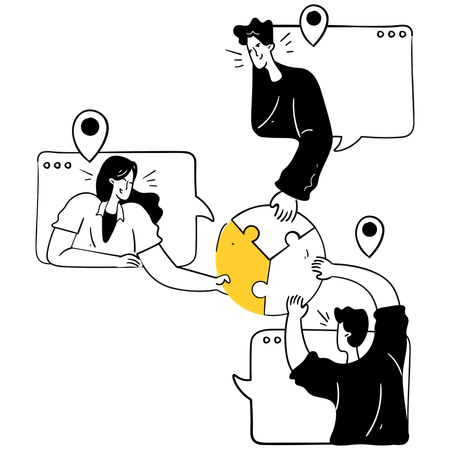 Business team working together across different locations  Illustration