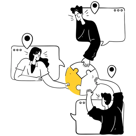 Business team working together across different locations  Illustration