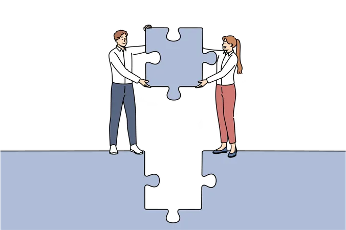 Business team working together jobs to build solid project holding puzzle piece in hands  Illustration