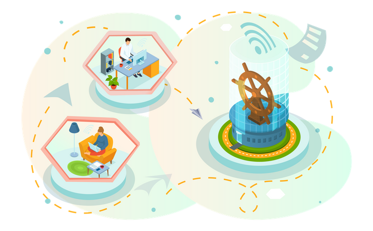 Business team working together online  일러스트레이션