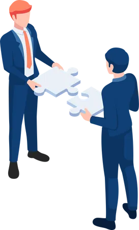Flat 3 D Isometric Business People Assembling Compatibility Jigsaw Puzzle Together Business Team And Teamwork Concept Illustration