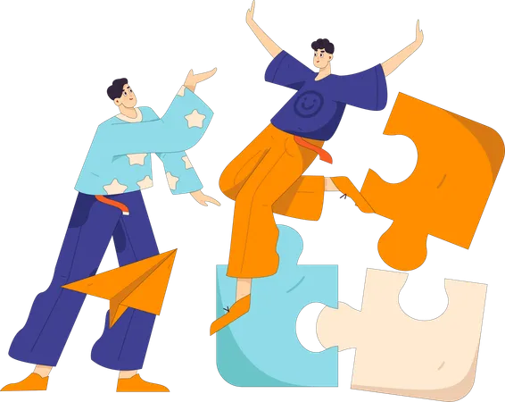 Business team works on business puzzles  Illustration
