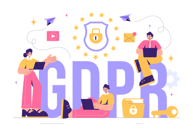 사업팀이 GDPR 데이터 보호 규정에 대해 작업합니다.  일러스트레이션