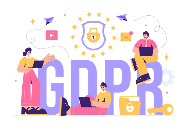 사업팀이 GDPR 데이터 보호 규정에 대해 작업합니다.  일러스트레이션