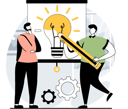 Business team works on implementing creative ideas  Illustration