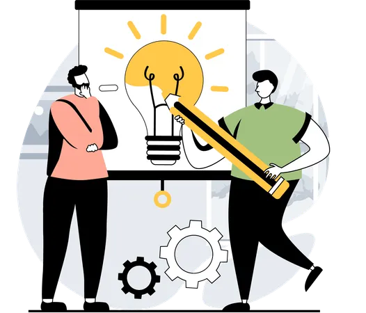 Business team works on implementing creative ideas  Illustration