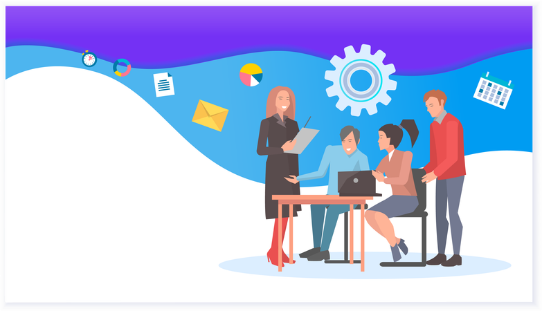 Business team works on implementing business ideas  Illustration