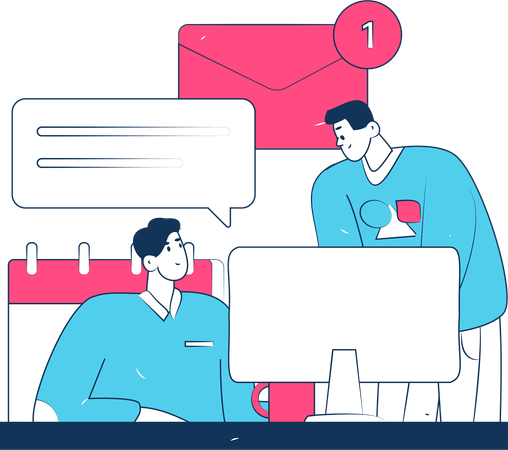 Business team works on mail notifications  Illustration