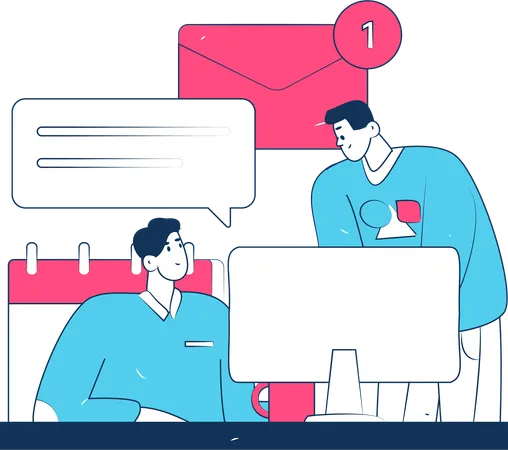 Business team works on mail notifications  Illustration