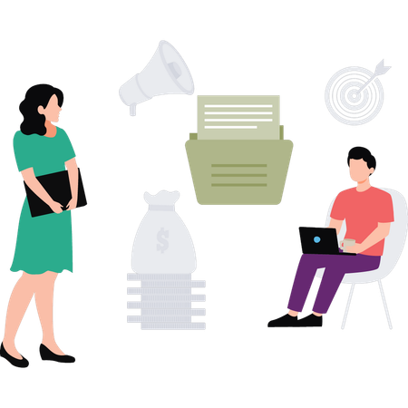 Business team works on marketing goals  Illustration