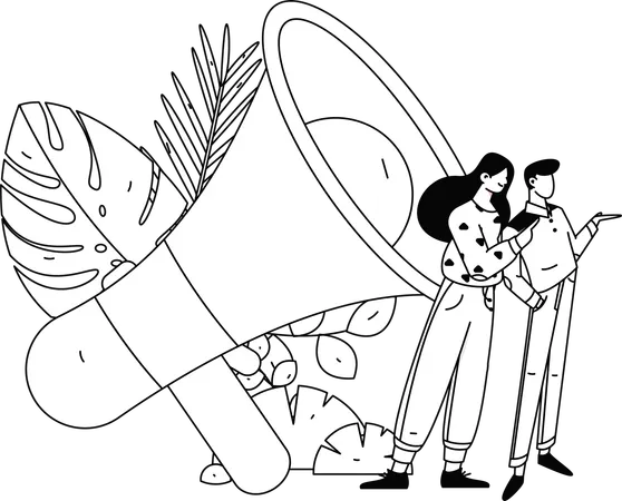 Business team works on business promotion  Illustration