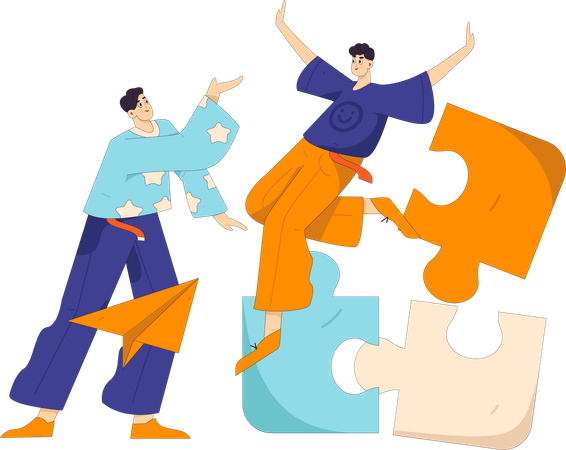 Business team works on business puzzles  Illustration