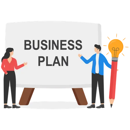 Business team Writing a business plan to list an idea  Illustration