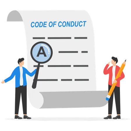 Business Team writing code of conduct document  일러스트레이션