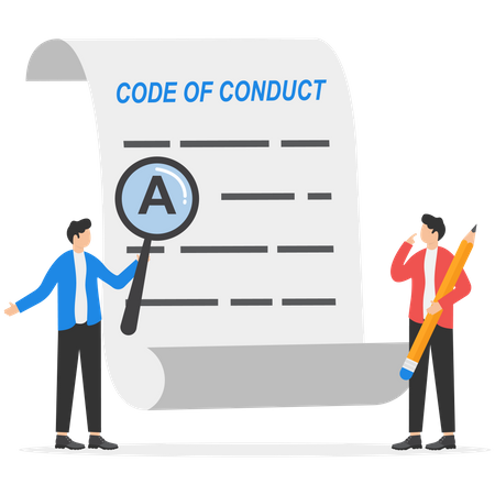 Business Team writing code of conduct document  Illustration