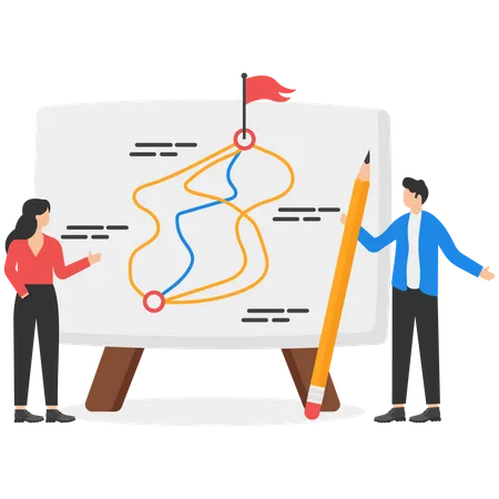 Business teammates considering best path for success on chart paper  イラスト