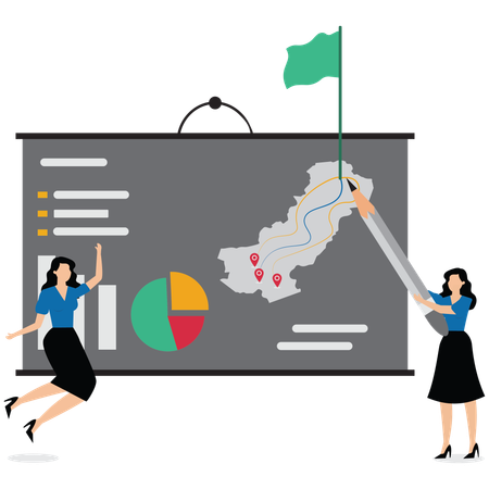 Business teammates considering best path for success on chart paper  Illustration